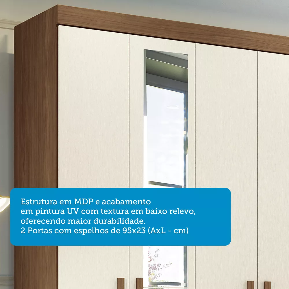Guarda Roupa Casal 238cm 8 Portas 4 Gavetas com Espelhos Master New Santos Andirá