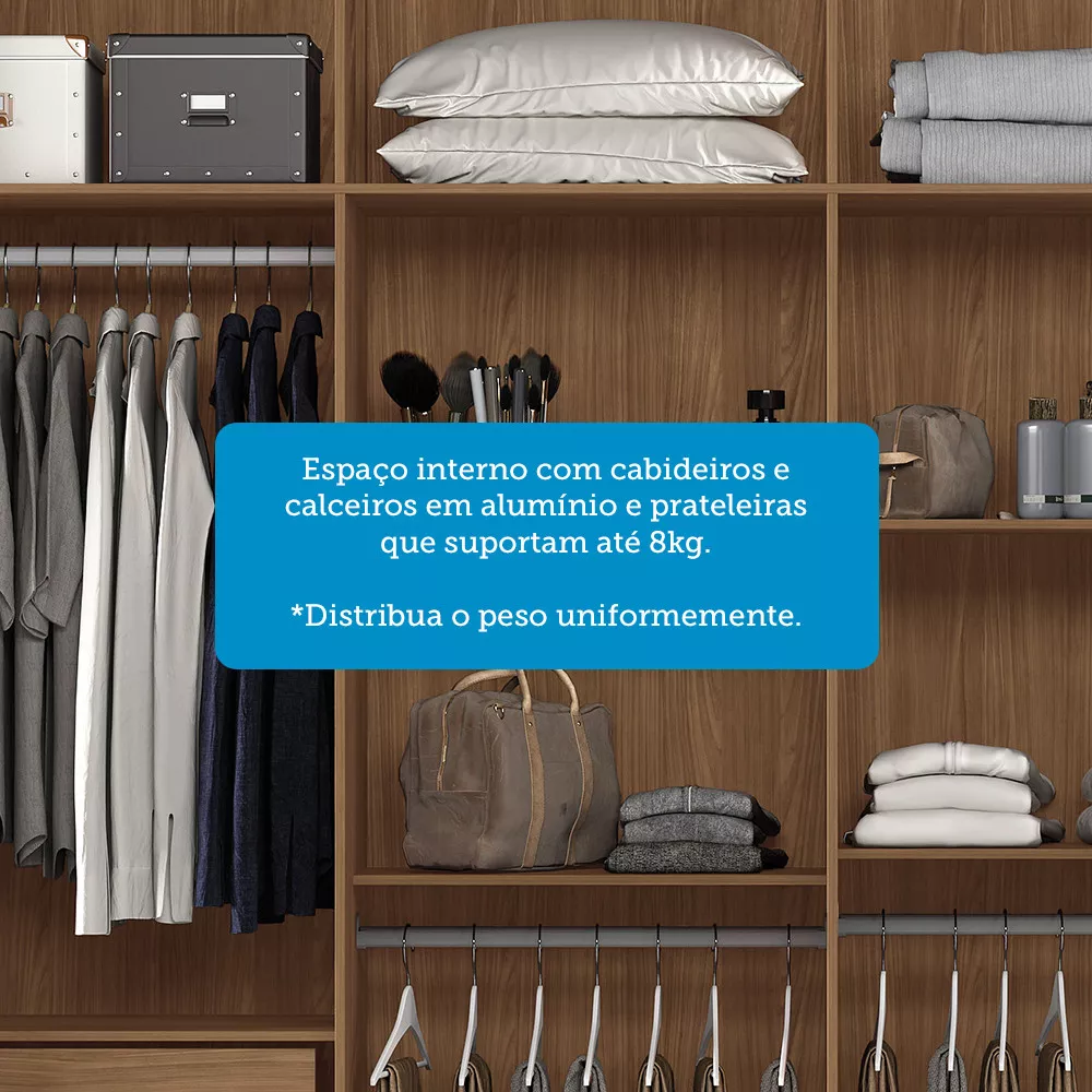 Guarda Roupa Casal 238cm 8 Portas 4 Gavetas com Espelhos Master New Santos Andirá