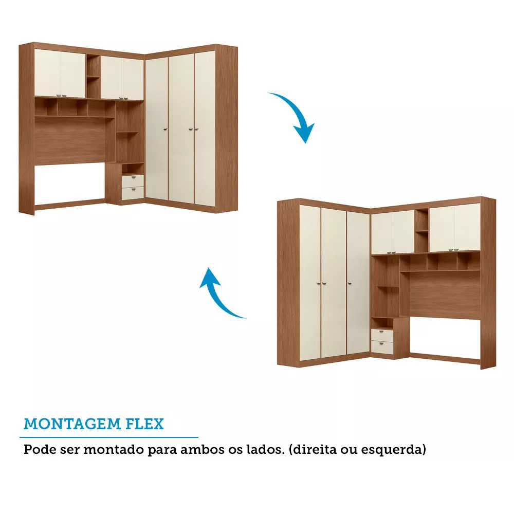 Guarda Roupa de Canto com 7 Portas 4 Gavetas e Cabeceira Lugano Santos Andirá