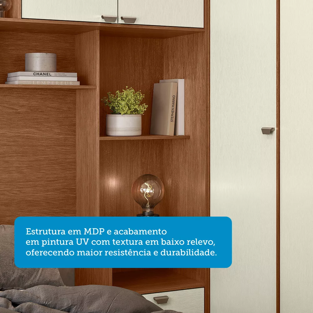 Guarda Roupa de Canto com 7 Portas 4 Gavetas e Cabeceira Lugano Santos Andirá