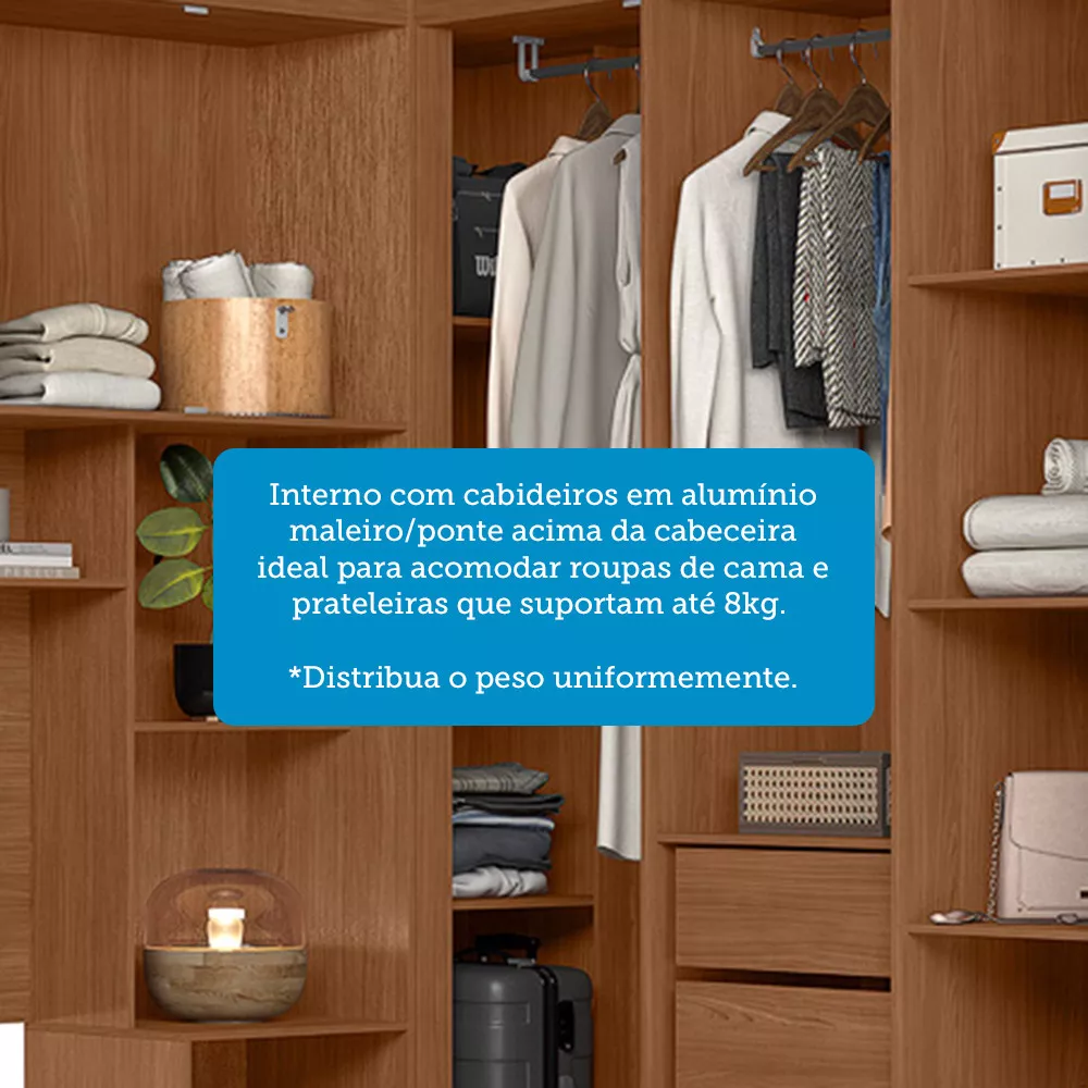 Guarda Roupa de Canto com 7 Portas 4 Gavetas e Cabeceira Lugano Santos Andirá