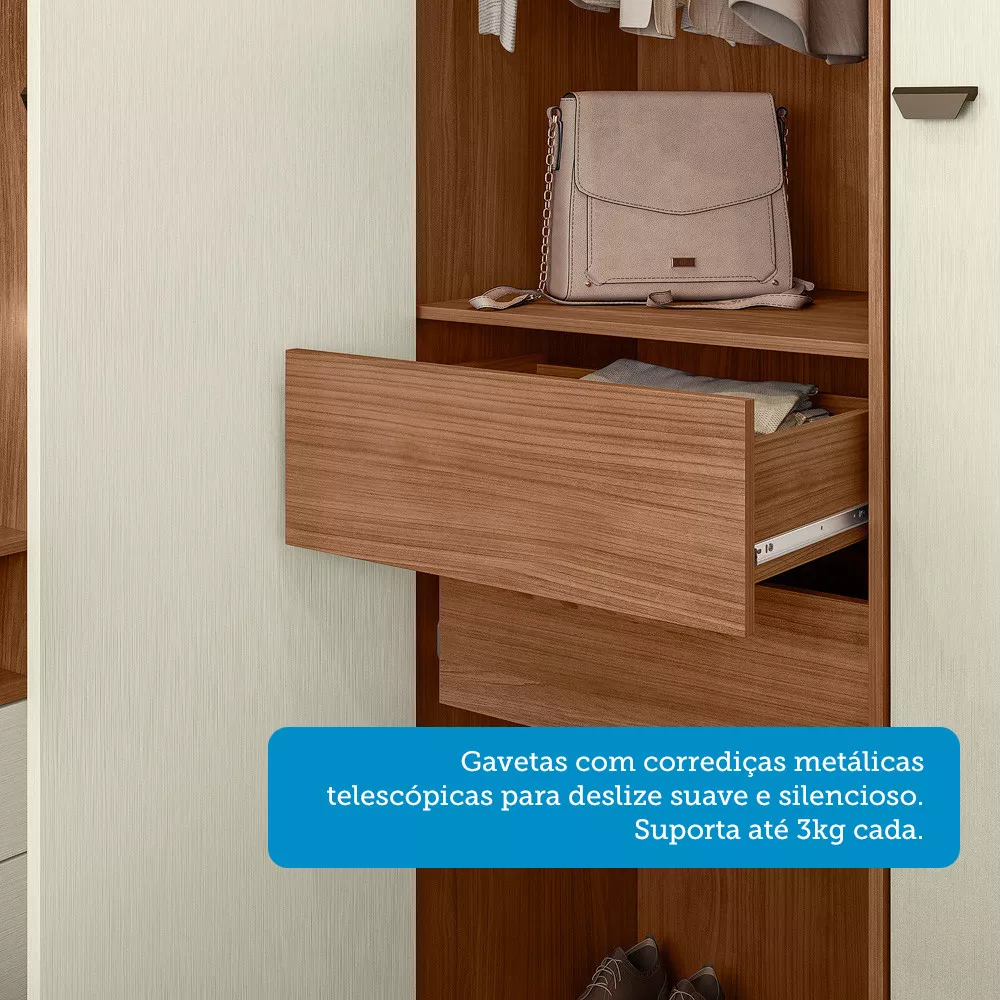 Imagem 8 de 13 de Guarda Roupa de Canto com 7 Portas 4 Gavetas e Cabeceira Lugano Santos Andirá