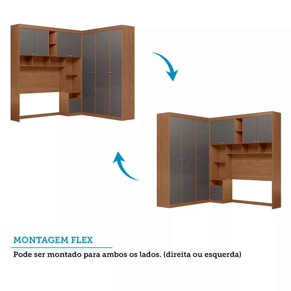Guarda Roupa de Canto com 7 Portas 4 Gavetas e Cabeceira Lugano Santos Andirá
