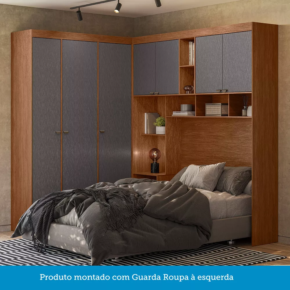 Guarda Roupa de Canto com 7 Portas 4 Gavetas e Cabeceira Lugano Santos Andirá