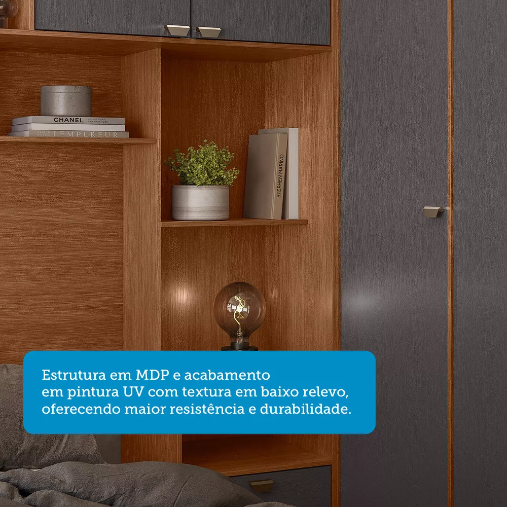 Guarda Roupa de Canto com 7 Portas 4 Gavetas e Cabeceira Lugano Santos Andirá