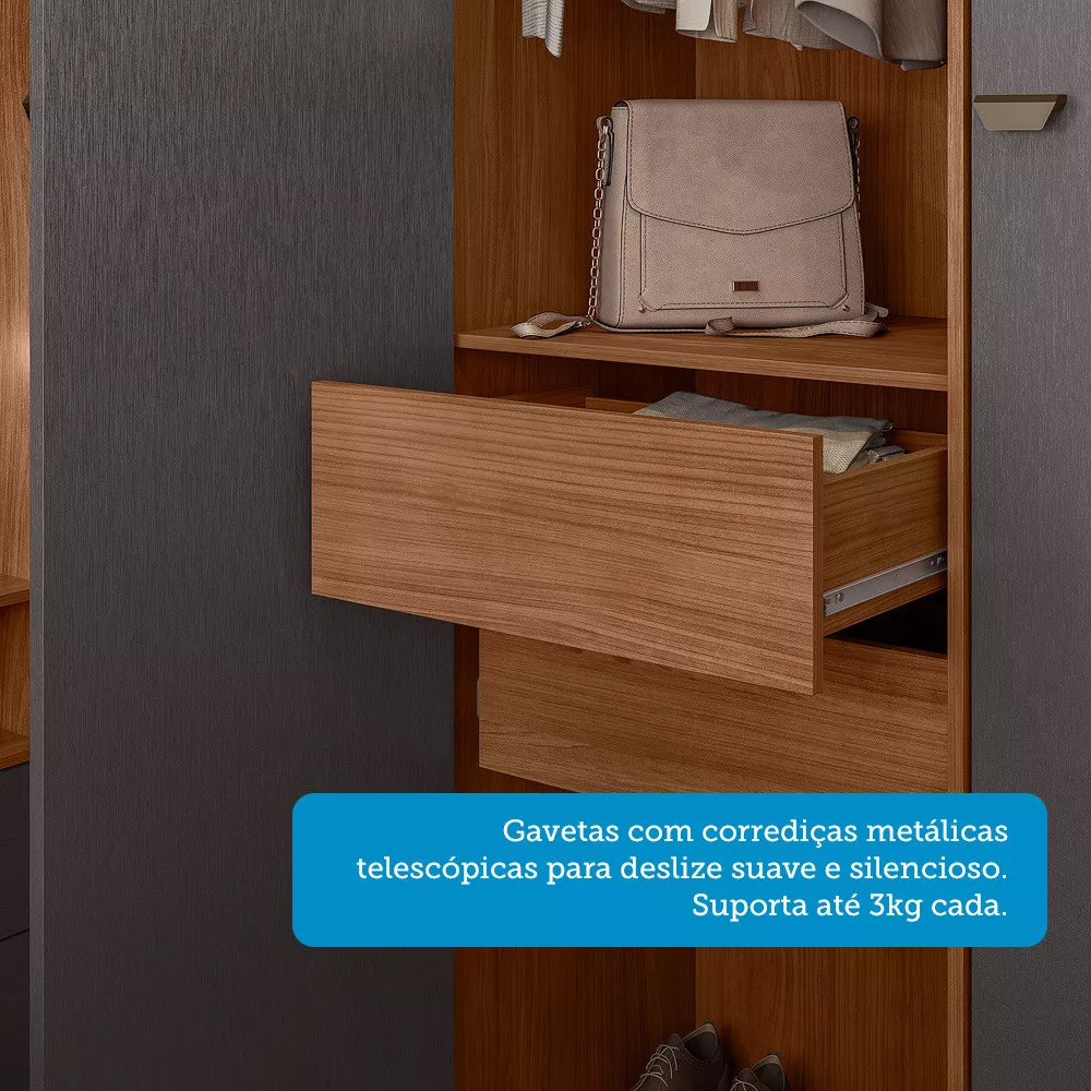 Imagem 8 de 13 de Guarda Roupa de Canto com 7 Portas 4 Gavetas e Cabeceira Lugano Santos Andirá