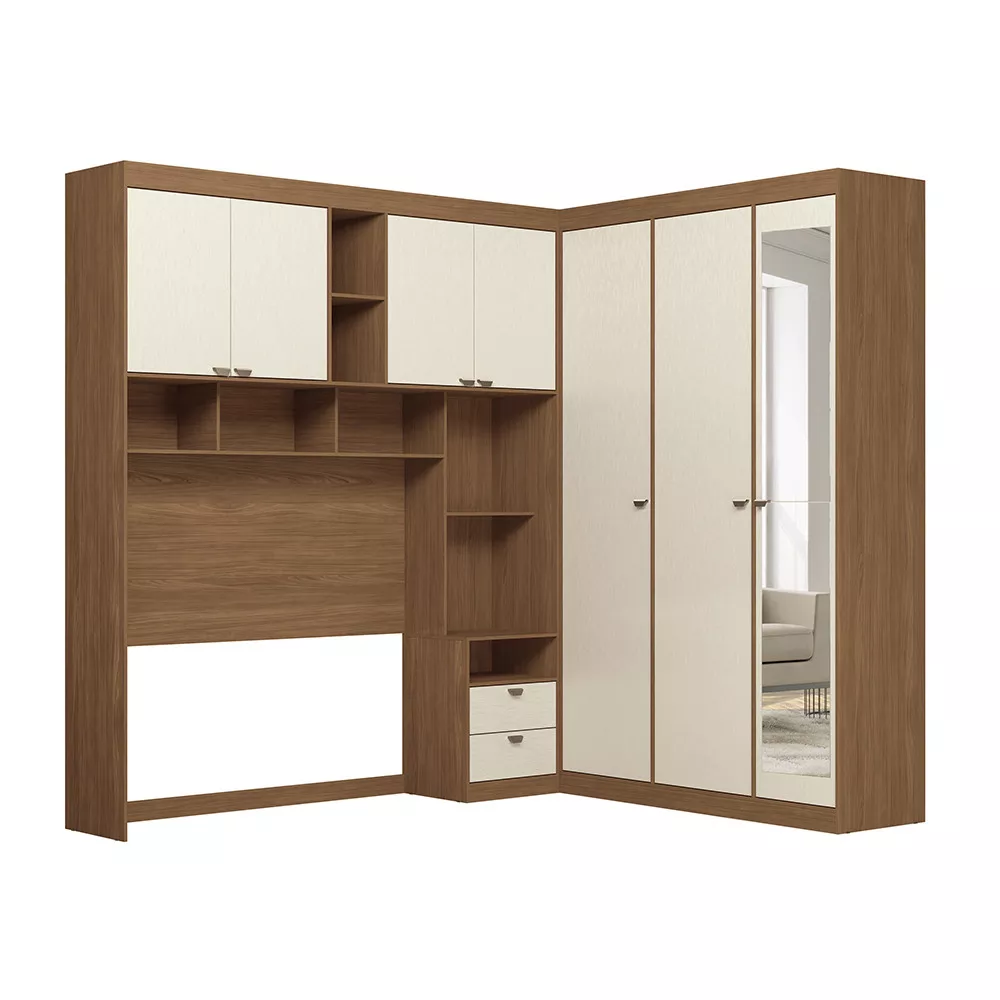Image 1 of 13 of Guarda Roupa de Canto com 7 Portas 4 Gavetas Cabeceira e Espelho Lugano Santos Andirá