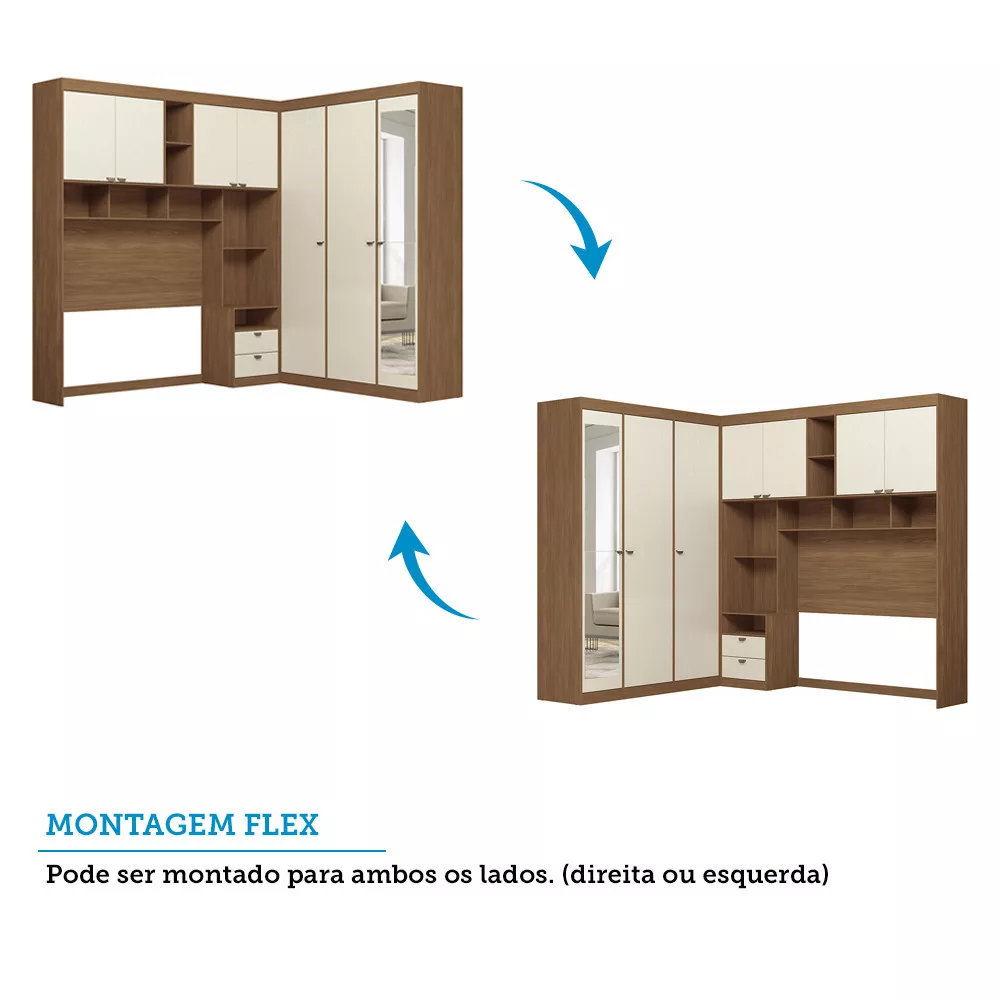 Image 4 of 13 of Guarda Roupa de Canto com 7 Portas 4 Gavetas Cabeceira e Espelho Lugano Santos Andirá