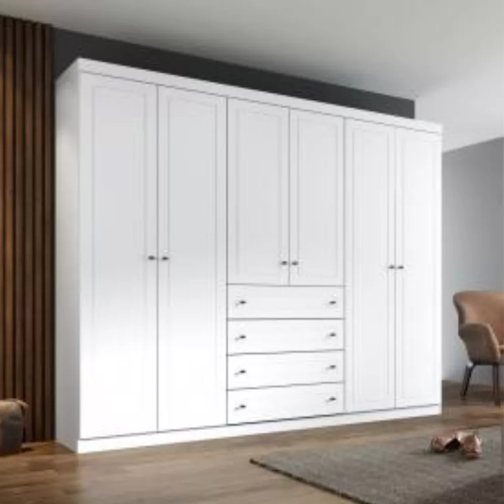 Conjunto Quarto Henn Americana 2 Peças 7 Portas 8 Gavetas Guarda Roupa + Cômoda