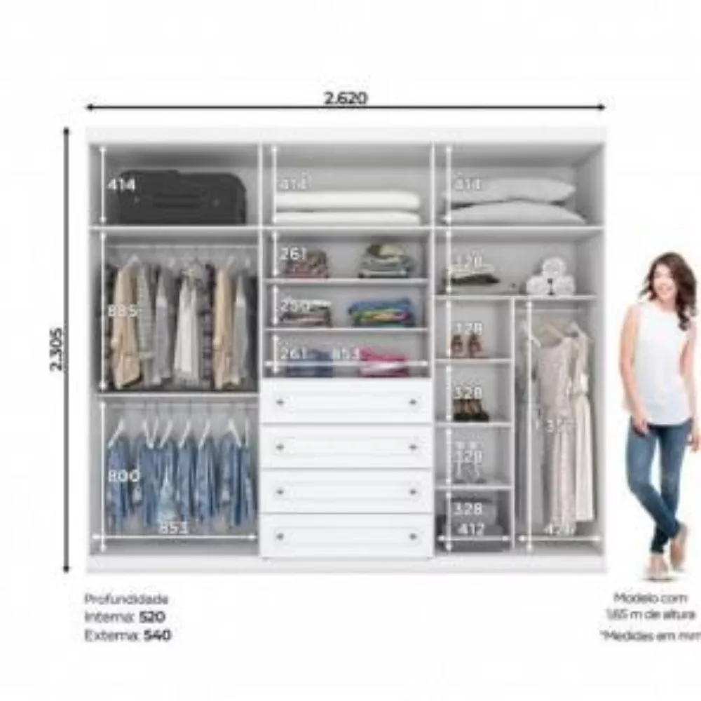 Conjunto Quarto Henn Americana 2 Peças 7 Portas 8 Gavetas Guarda Roupa + Cômoda