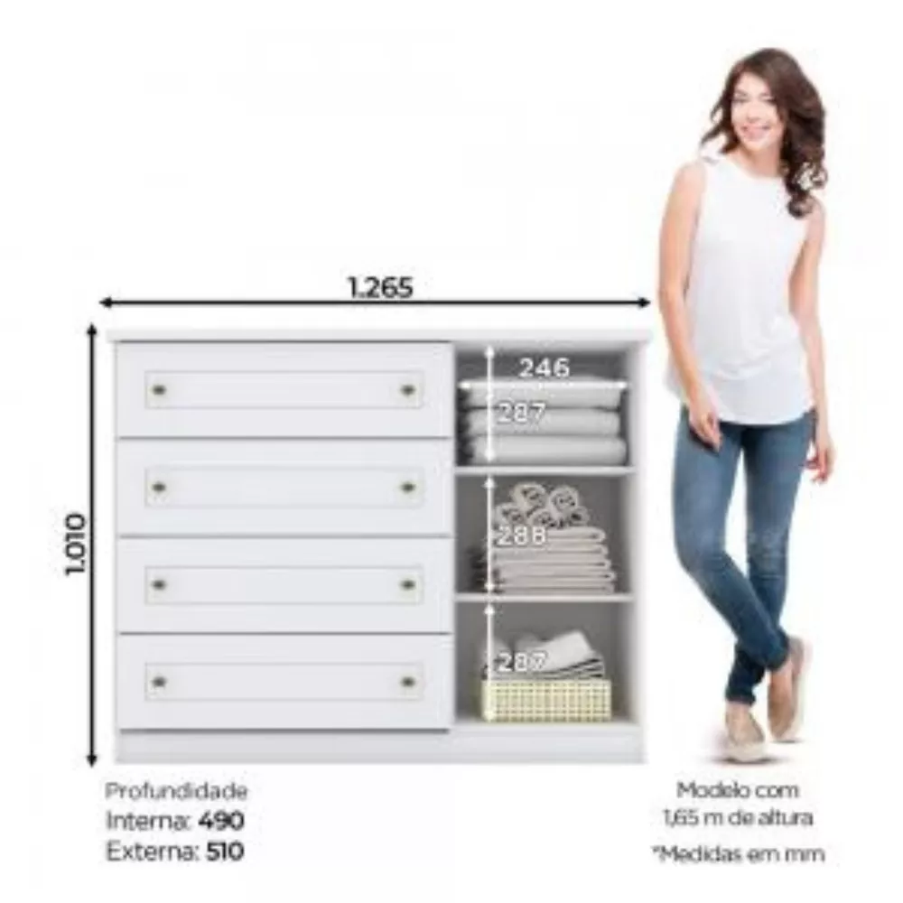 Imagem 11 de 12 de Conjunto Quarto Henn Americana 2 Peças 7 Portas 8 Gavetas Guarda Roupa + Cômoda