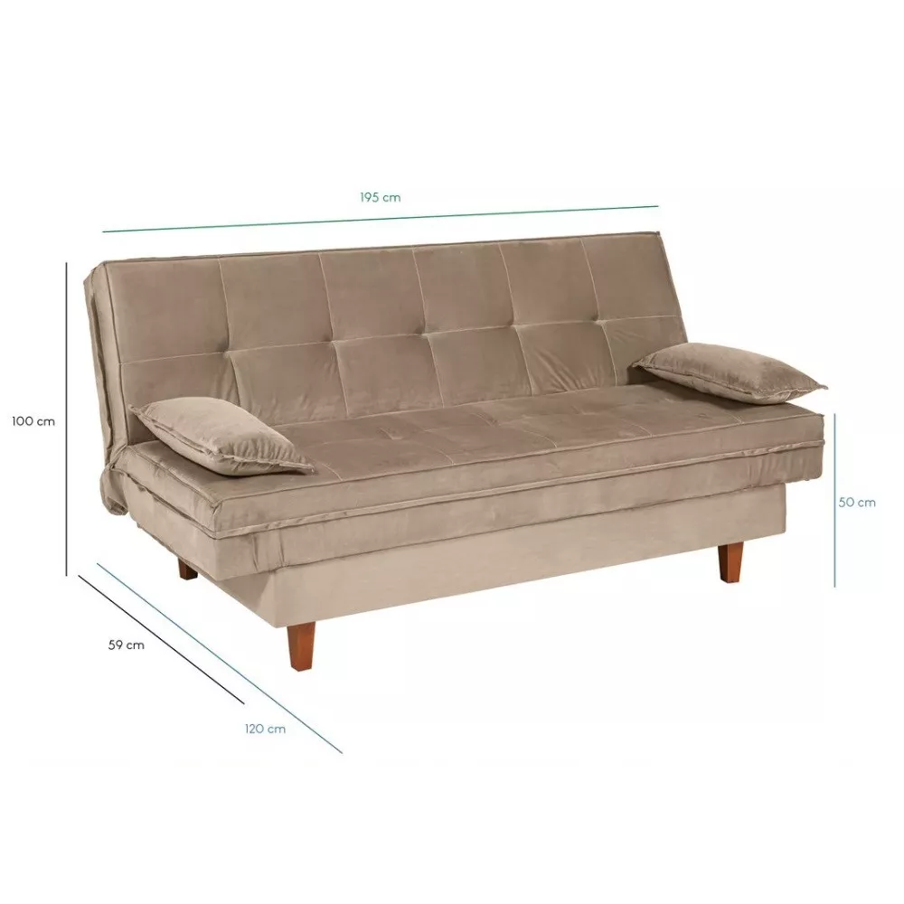 Sofá Cama 3 Lugares 192cm Veludo Holanda Berflex