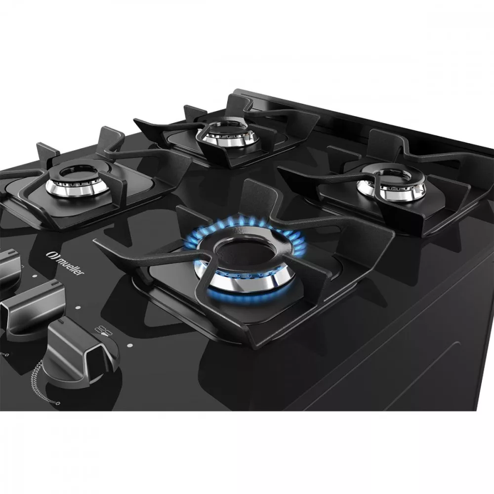 Fogão Mueller 4 Bocas Com Mesa De Vidro E Grades De Ferro