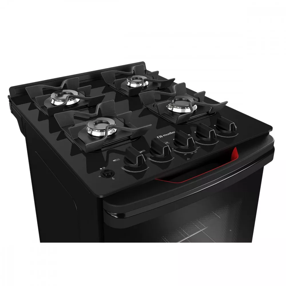 Fogão Mueller 4 Bocas Com Mesa De Vidro E Grades De Ferro