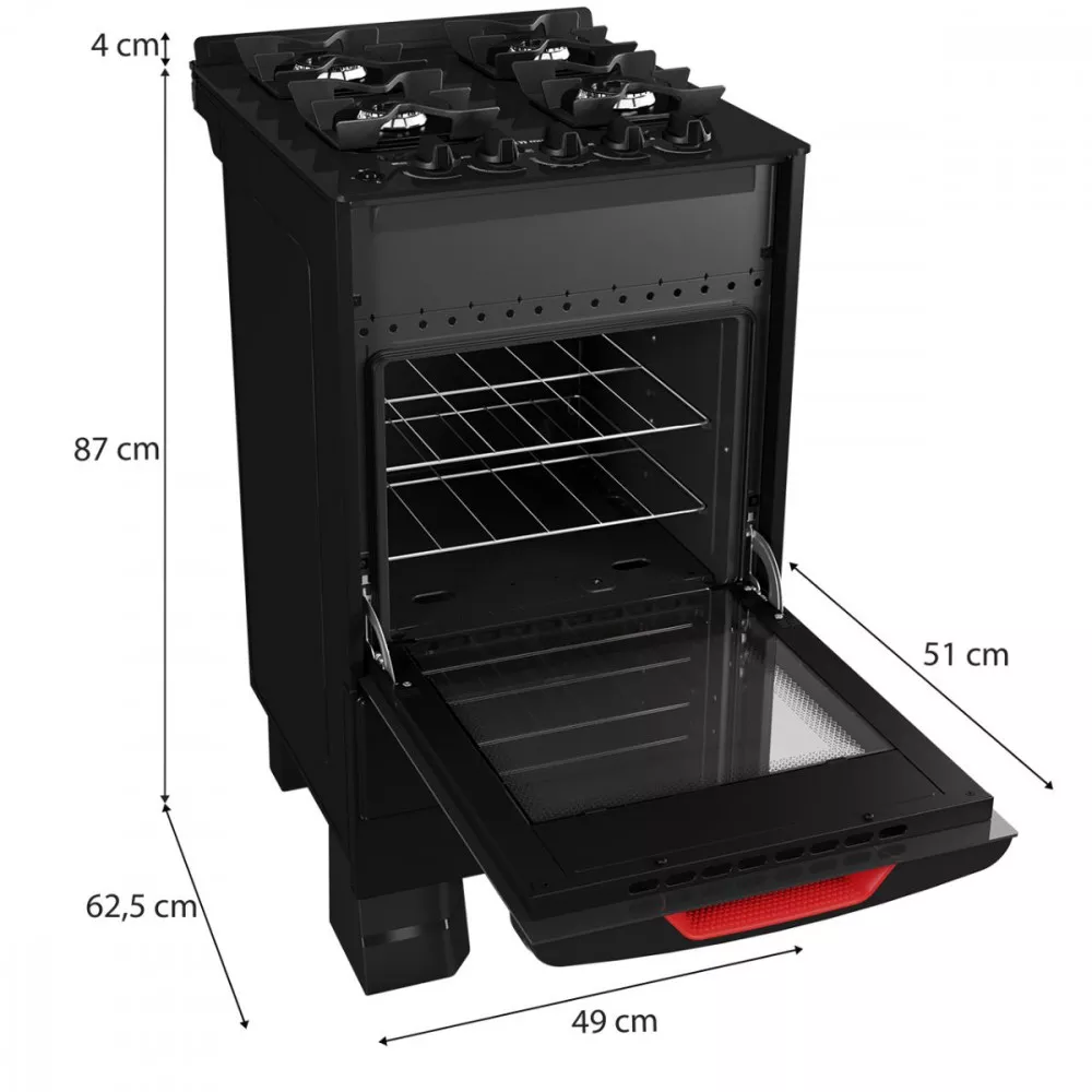Imagem 8 de 9 de Fogão Mueller 4 Bocas Com Mesa De Vidro E Grades De Ferro