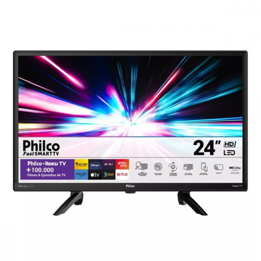 Smart TV 24 Philco Led Roku TV Dolby Audio Netflix e Globoplay