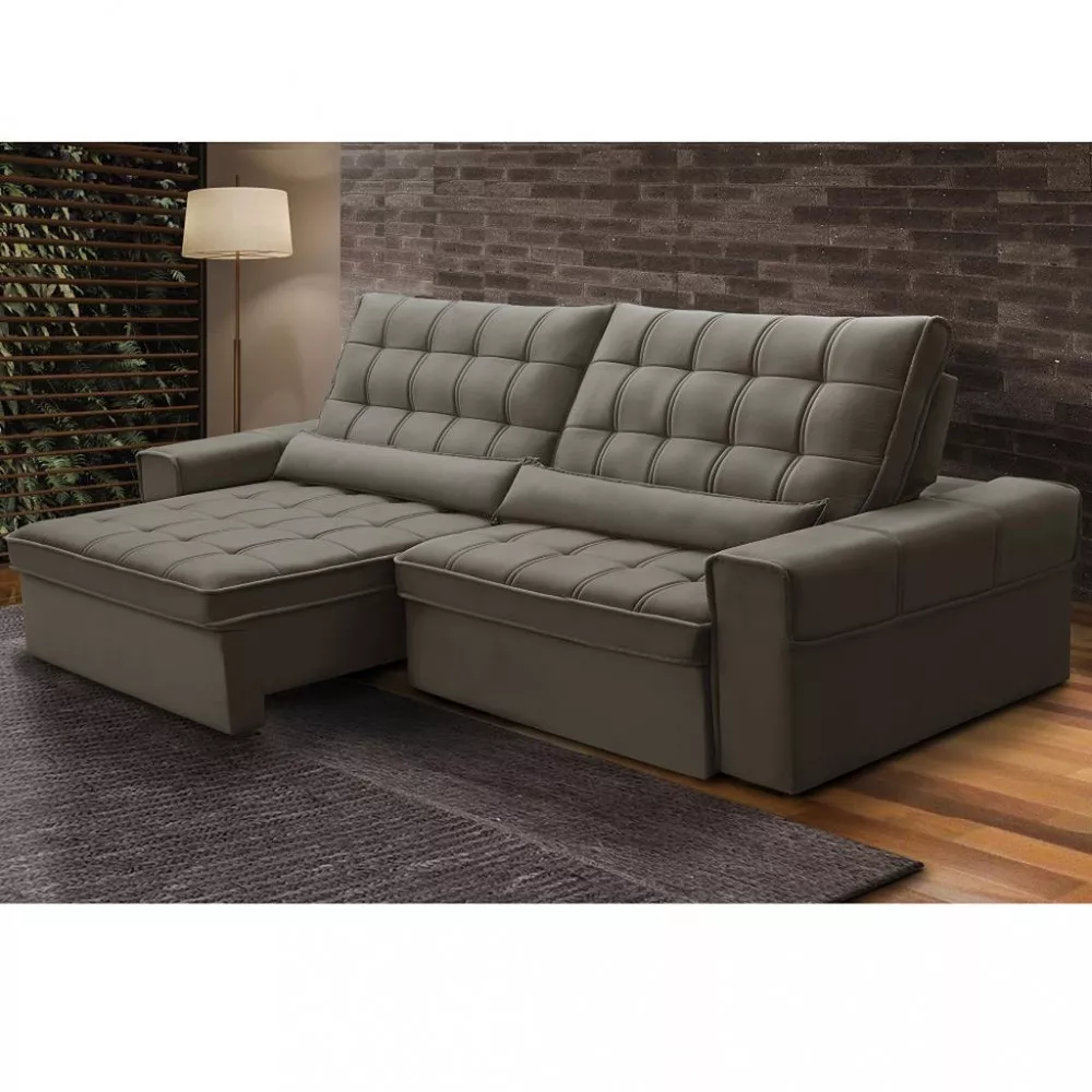 Sofá 4 Lugares Retrátil e Reclinável 290cm Bipartido Veludo Alasca Ferguile