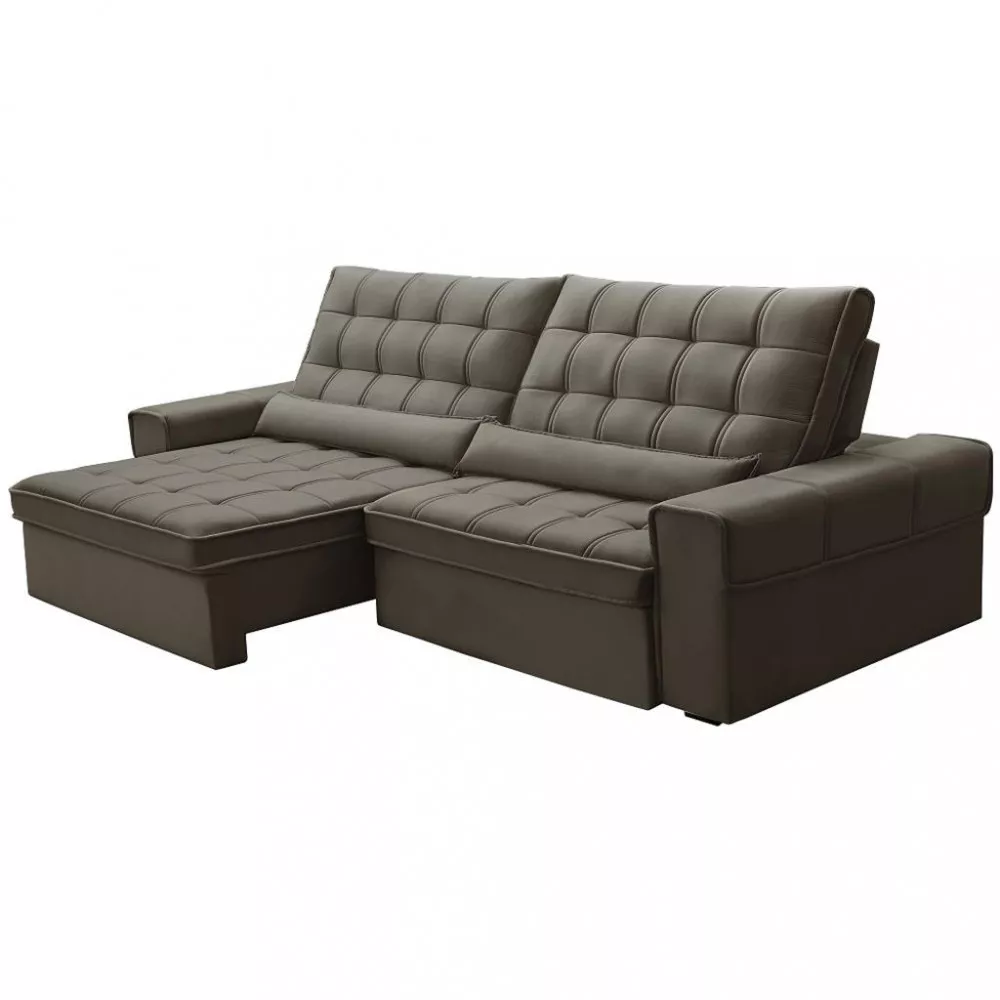 Sofá 4 Lugares Retrátil e Reclinável 290cm Bipartido Veludo Alasca Ferguile