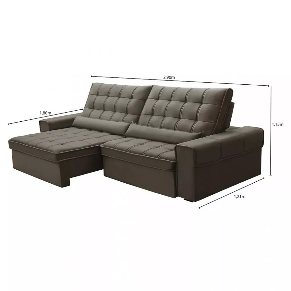 Sofá 4 Lugares Retrátil e Reclinável 290cm Bipartido Veludo Alasca Ferguile