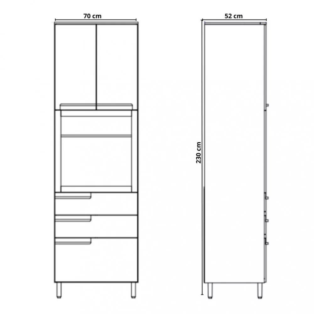 Paneleiro Torre Quente 2 Portas 3 Gavetas 70cm Manhattan Herval