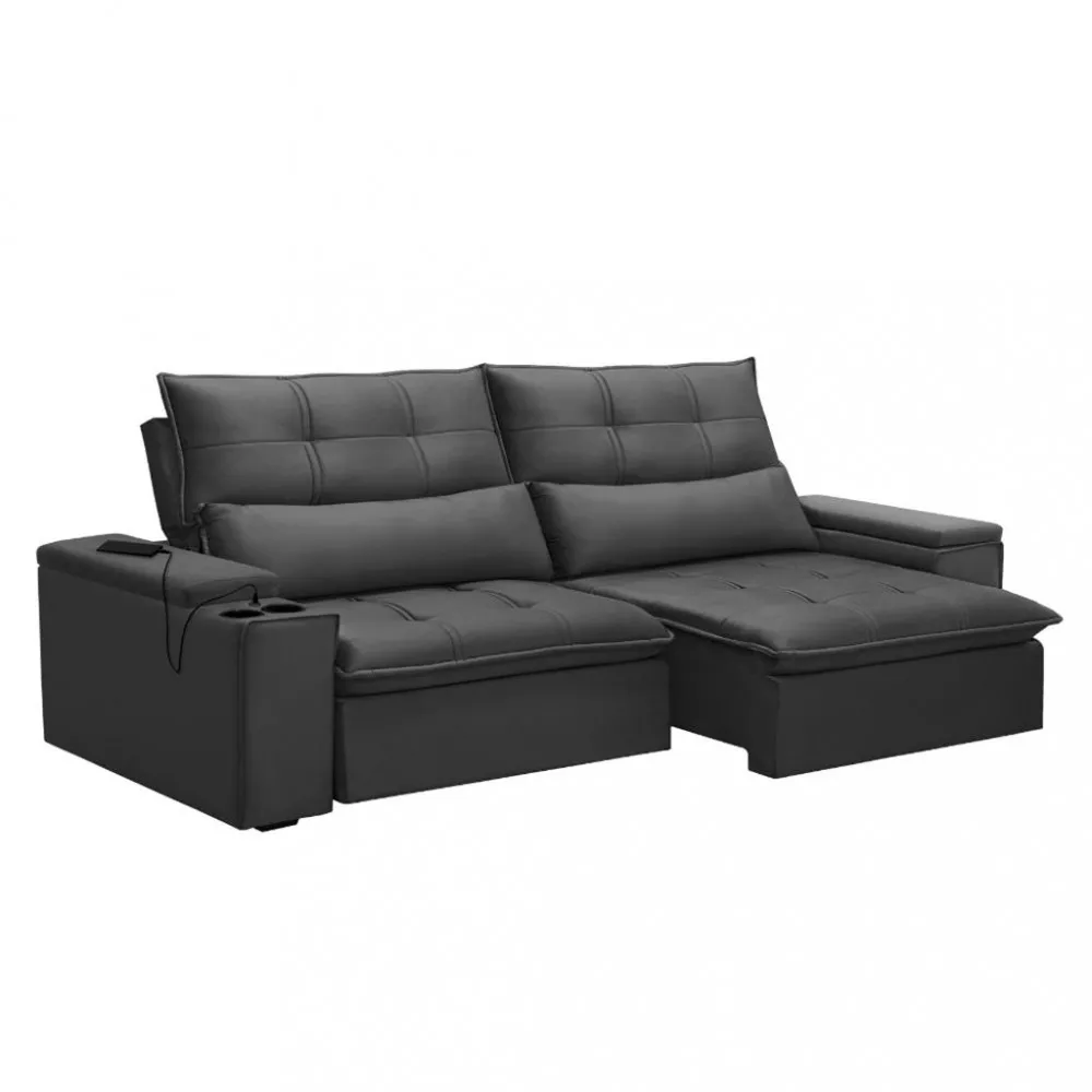 Sofá 4 Lugares Retrátil Reclinável com USB Veludo 250cm Munique Ferguile