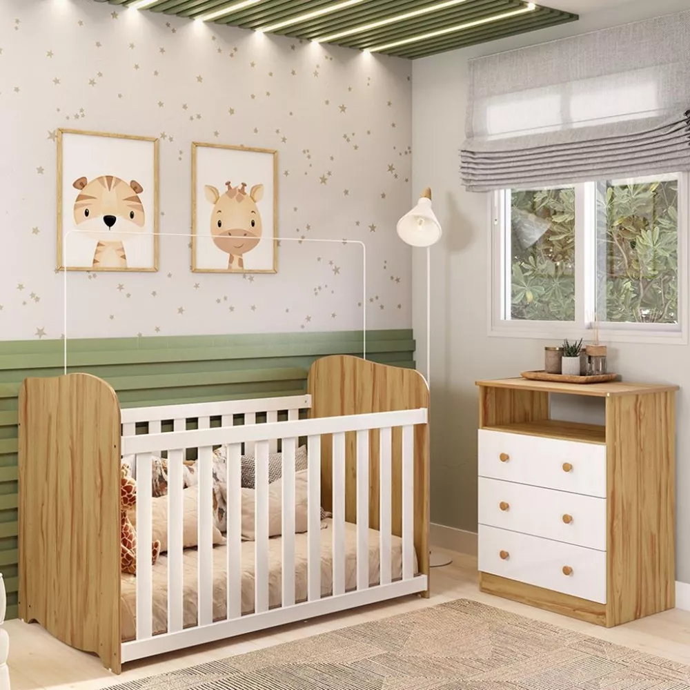 Image 0 of 7 of Quarto de Bebê com Cômoda 3 Gavetas Smim New e Berço MDF Americano Uli Móveis Peroba