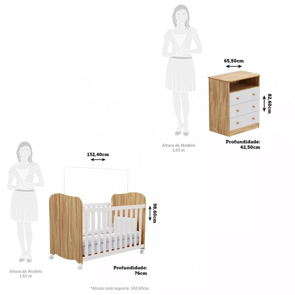 Image 3 of 7 of Quarto de Bebê com Cômoda 3 Gavetas Smim New e Berço MDF Americano Uli Móveis Peroba