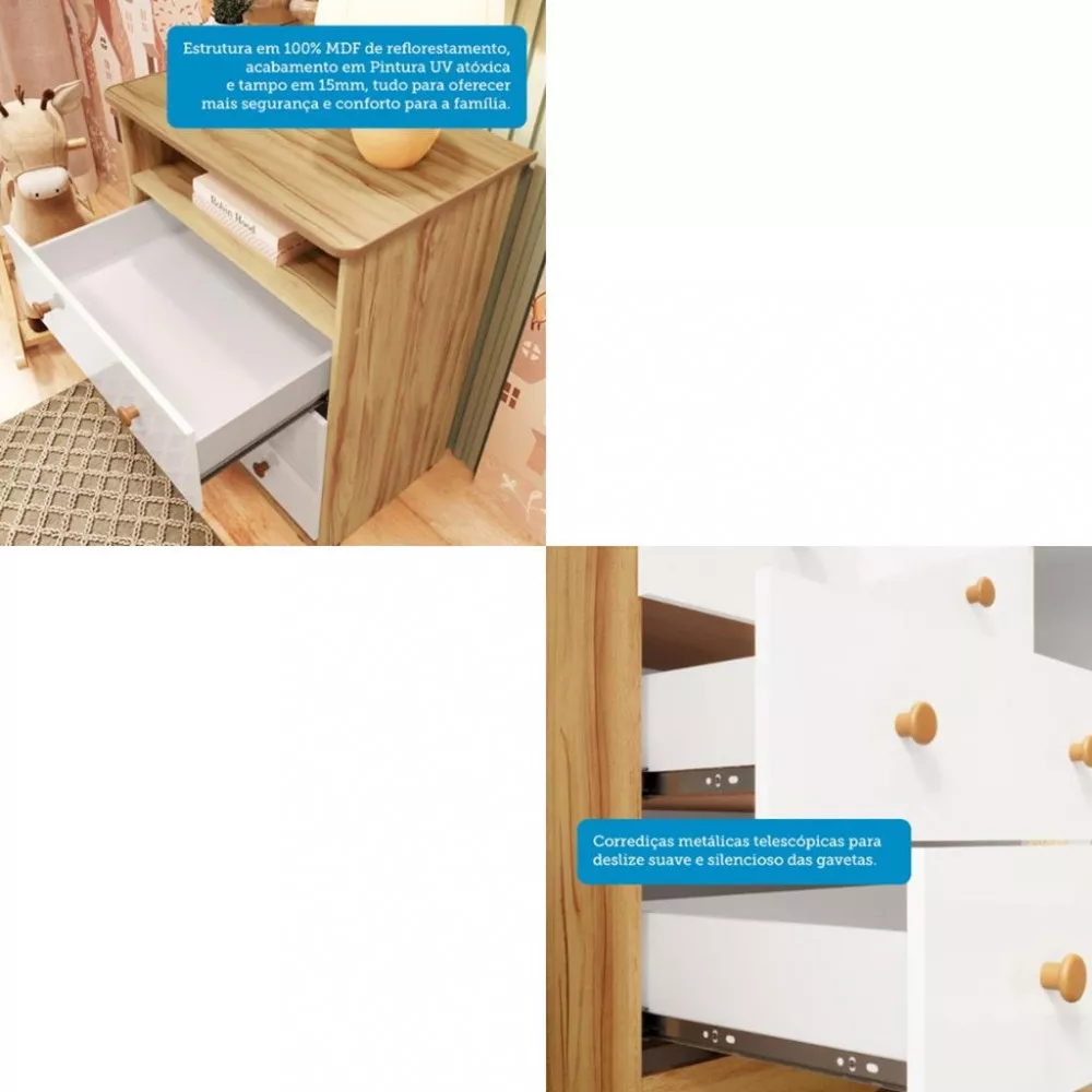Image 6 of 7 of Quarto de Bebê com Cômoda 3 Gavetas Smim New e Berço MDF Americano Uli Móveis Peroba