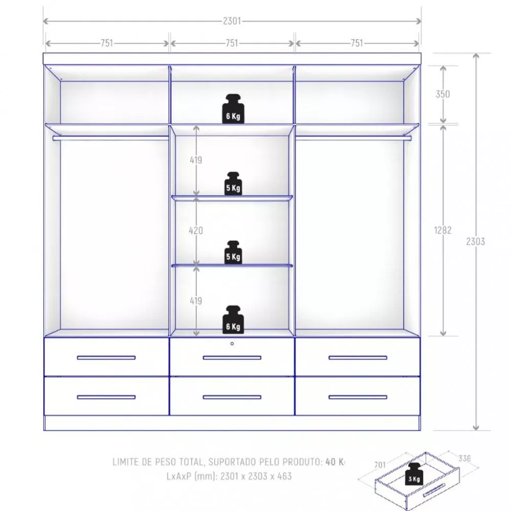 Image 3 of 4 of Guarda Roupa Casal 6 Portas 6 Gavetas Maximus Plus II Zanzini