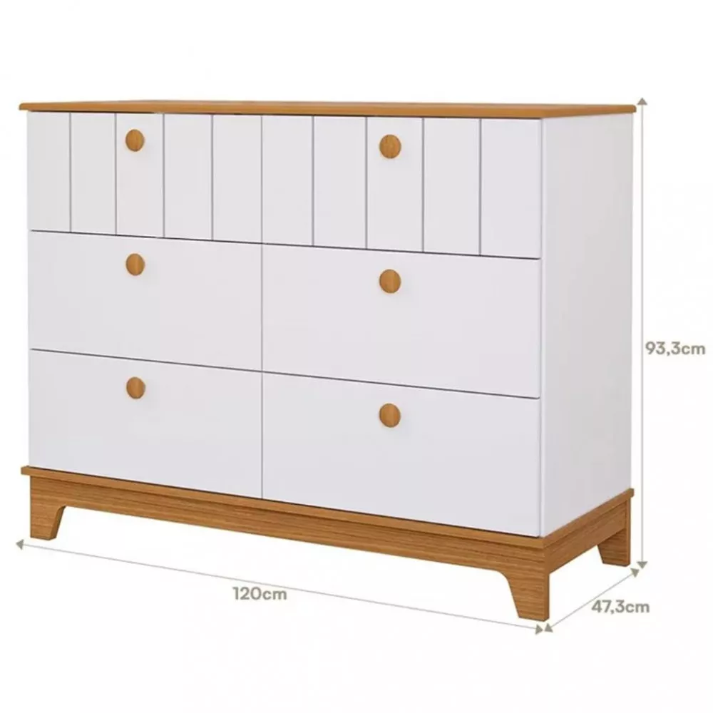 Cômoda Infantil 6 Gavetas com Pés 100 MDF Liza Permobili