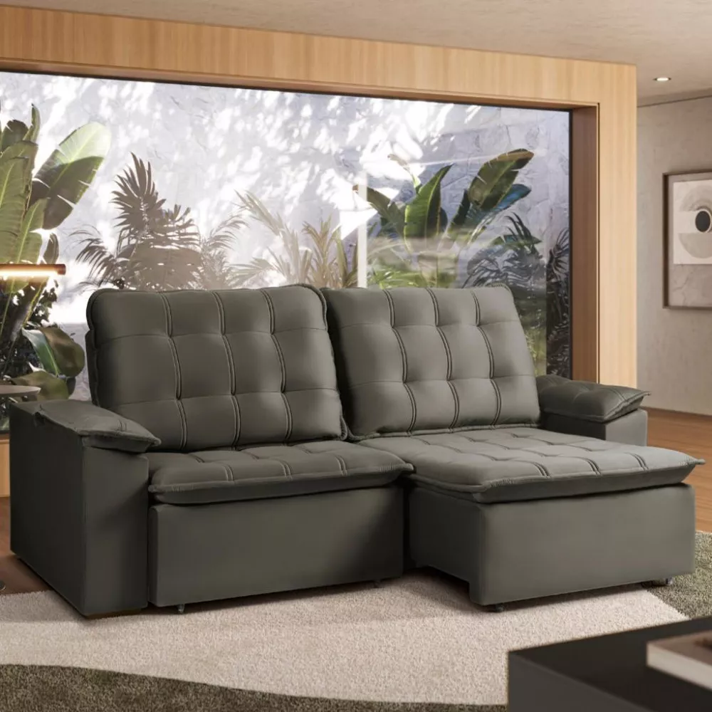 Sofá 4 Lugares Retrátil e Reclinável Veludo 250cm Marilia Takei