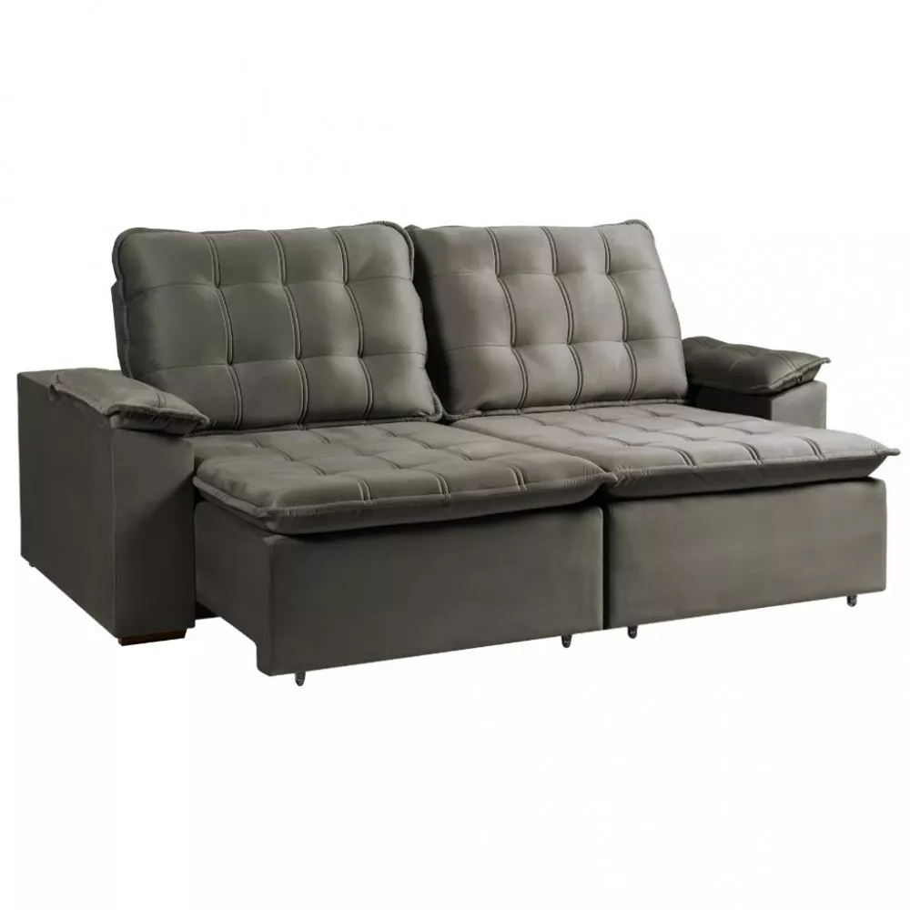 Sofá 4 Lugares Retrátil e Reclinável Veludo 250cm Marilia Takei