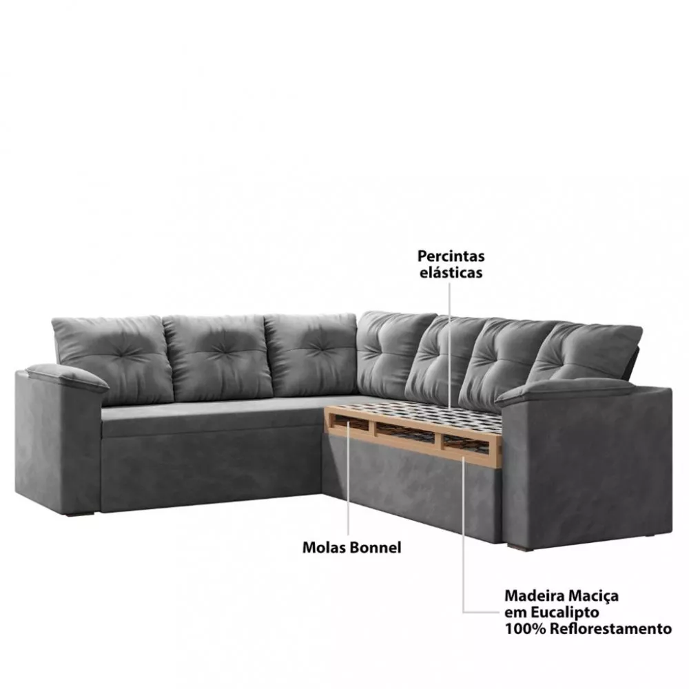 Sofá de Canto 5 Lugares Retratil Suede Escocia Flash