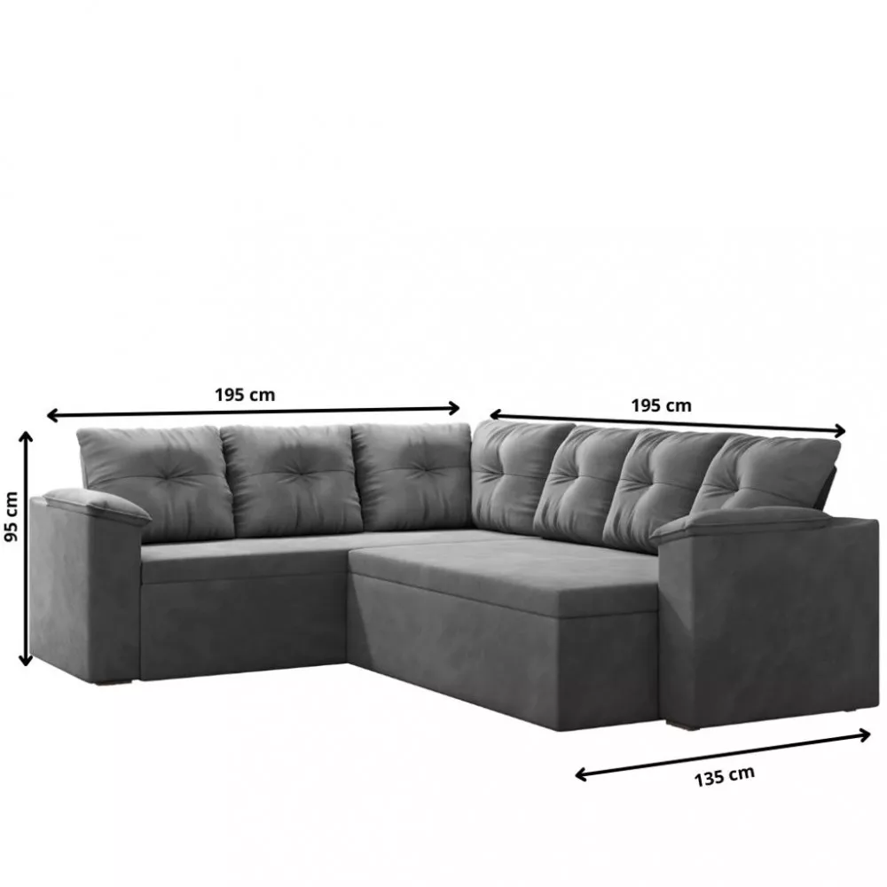 Sofá de Canto 5 Lugares Retratil Suede Escocia Flash