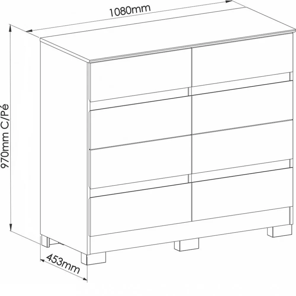 Cômoda 8 Gavetas com Pés Lara Móveis Castro