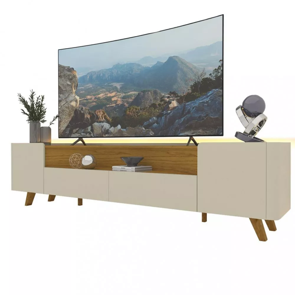 Rack para TV até 85 Polegadas 2 Portas 2 Gavetas Pés de Madeira Infinity Gelius