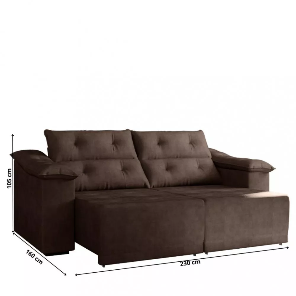 Sofá 3 Lugares 230cm Retrátil Reclinável Suede Parati Flash