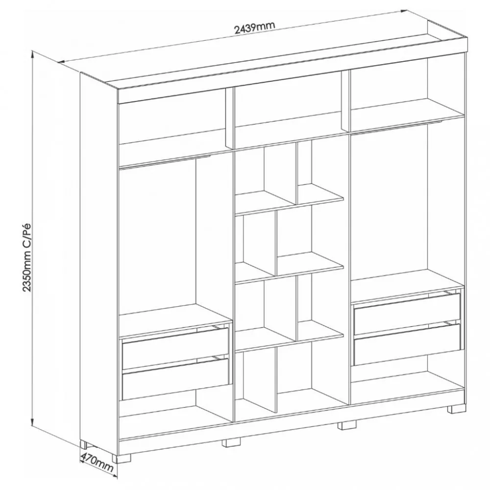 Guarda Roupa Casal 6 Portas com Pés 100 MDF Eros Móveis Castro