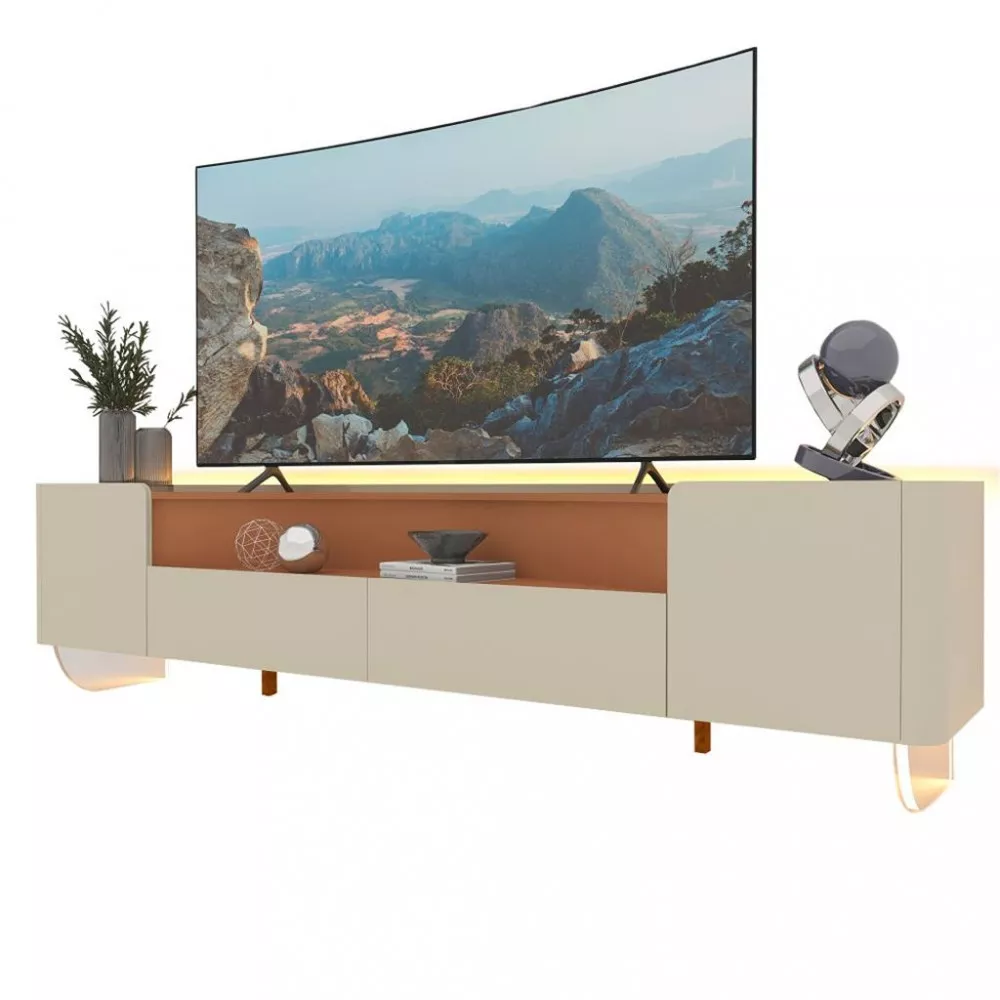 Rack para TV até 85 Polegadas com LED 2 Portas 2 Gavetas Pés de Vidro 100 MDF Infinity Gelius
