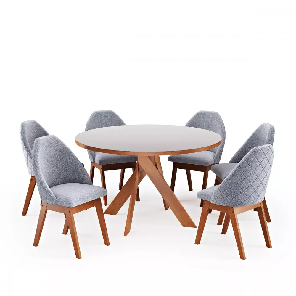 Conjunto Sala de Jantar Mesa Redonda 137cm 6 Poltrona Grécia Madetal