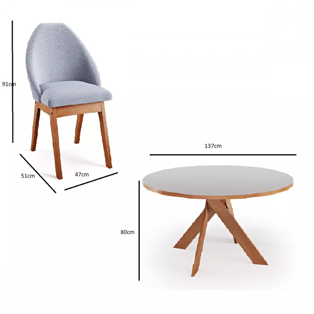 Conjunto Sala de Jantar Mesa Redonda 137cm 6 Poltrona Grécia Madetal