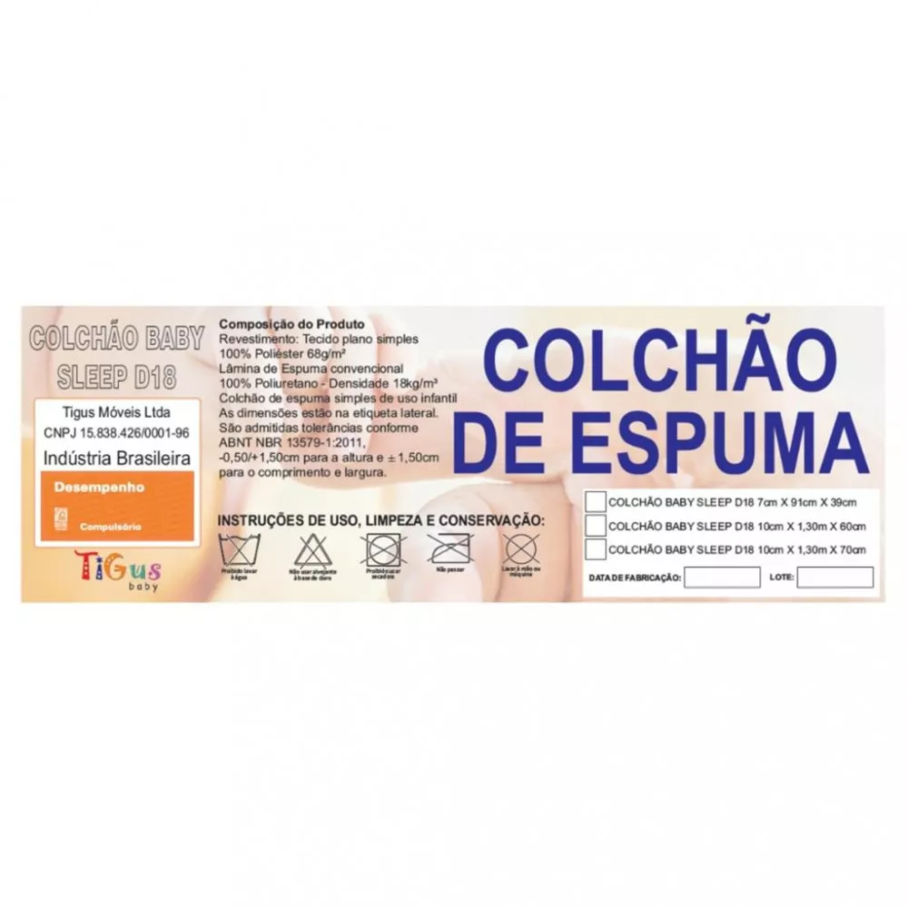 Image 3 of 4 of Colchão Berço (7x91x39) Espuma D18 Sleep Tigus Baby