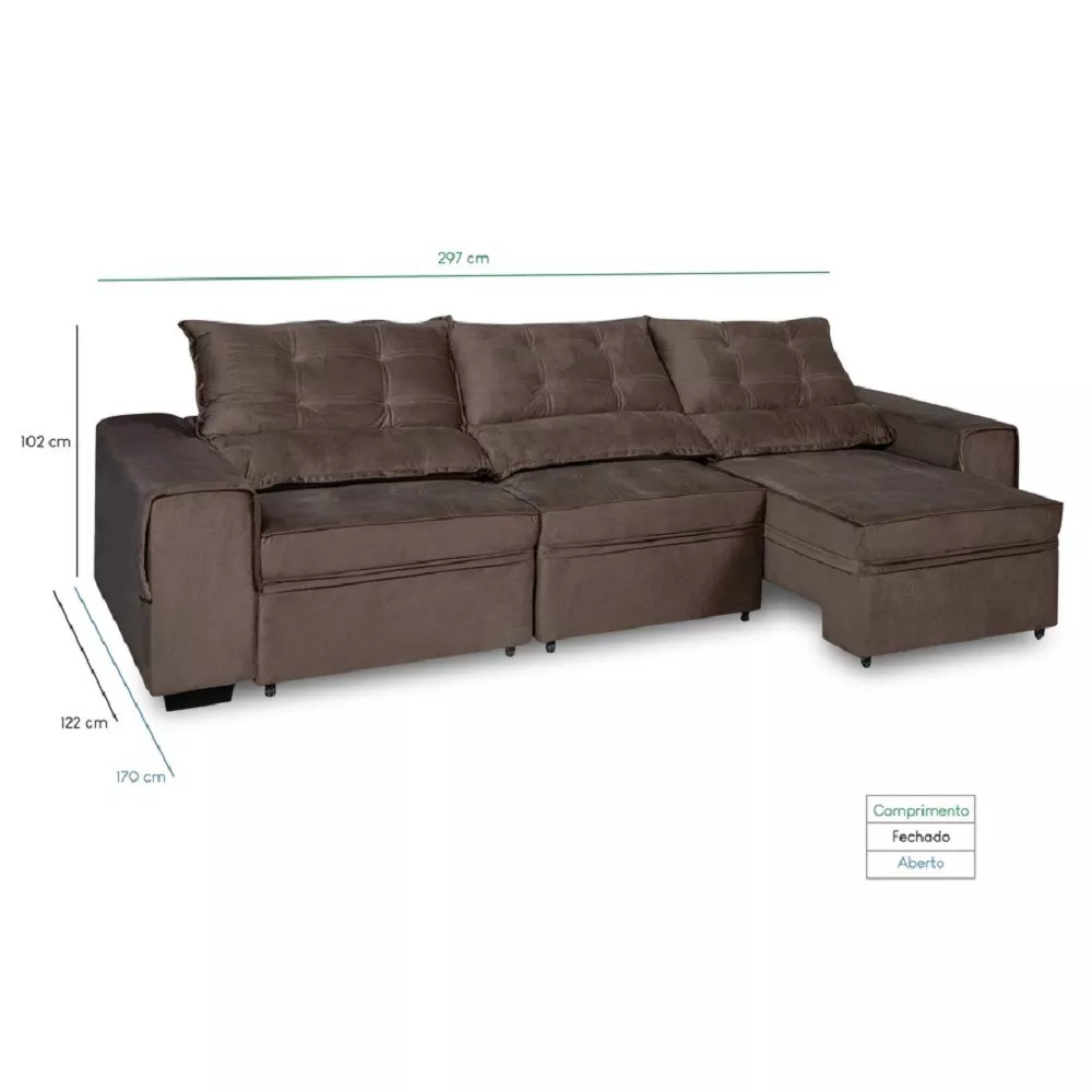 Sofá 4 Lugares 295cm Veludo Bahrein Berflex