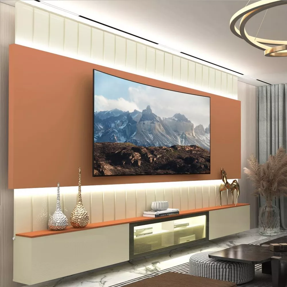 Estante Home Ripada para TV até 85 Polegadas com LED Reflecta 3 Portas 100 MDF Soberano Gelius