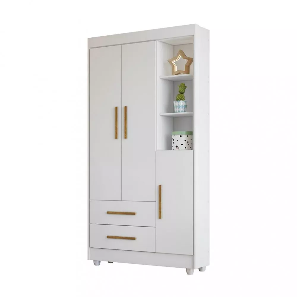 Guarda Roupa Infantil 3 Portas 2 Gavetas Flex Flocos Tigus Baby