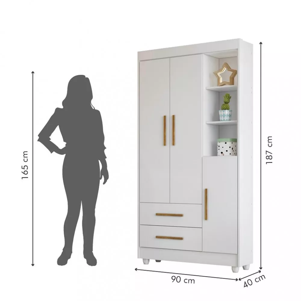 Guarda Roupa Infantil 3 Portas 2 Gavetas Flex Flocos Tigus Baby