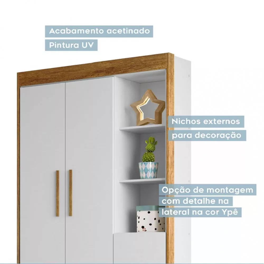 Guarda Roupa Infantil 3 Portas 2 Gavetas Flex Flocos Tigus Baby