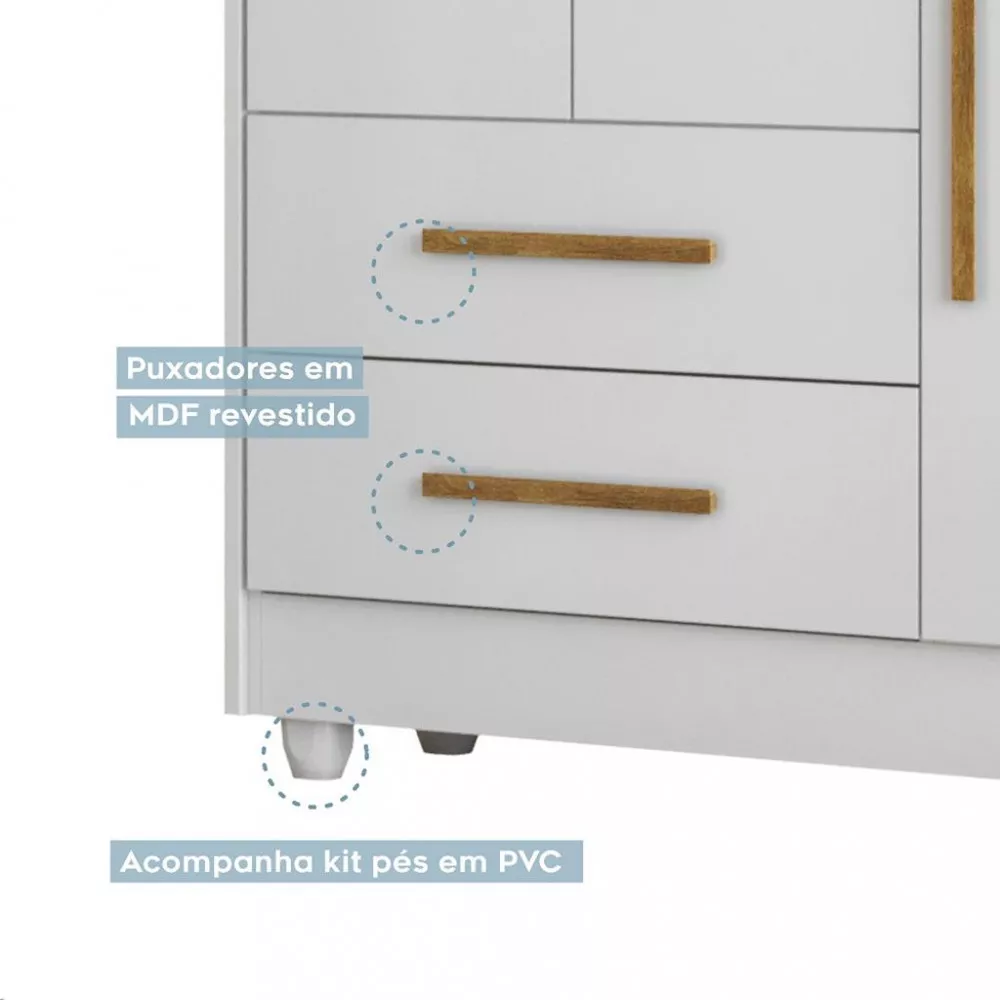 Guarda Roupa Infantil 3 Portas 2 Gavetas Flex Flocos Tigus Baby