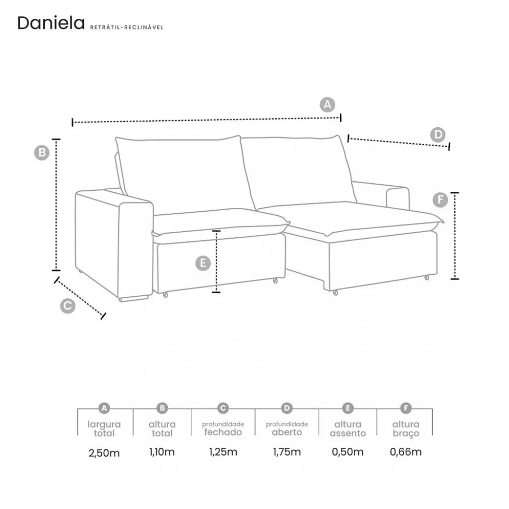 Sofá 4 Lugares Retrátil Reclinável com Massageador 250cm Bouclê Daniela Takei
