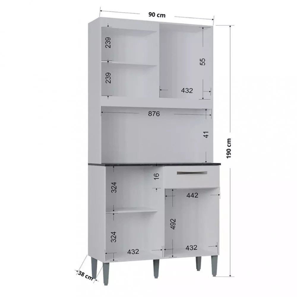 Cozinha Compacta 4 Portas 1 Gaveta 90cm Livia Poquema